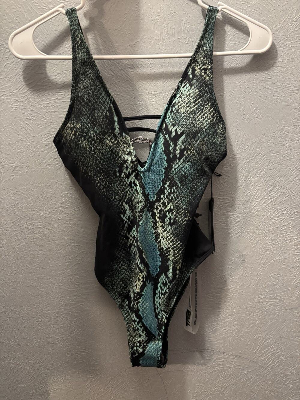 TA3 Snatching MENU SNAKE HI CUT PLUNGEY TRIANGLE Swimsuit Size XS Reg/Long NWT